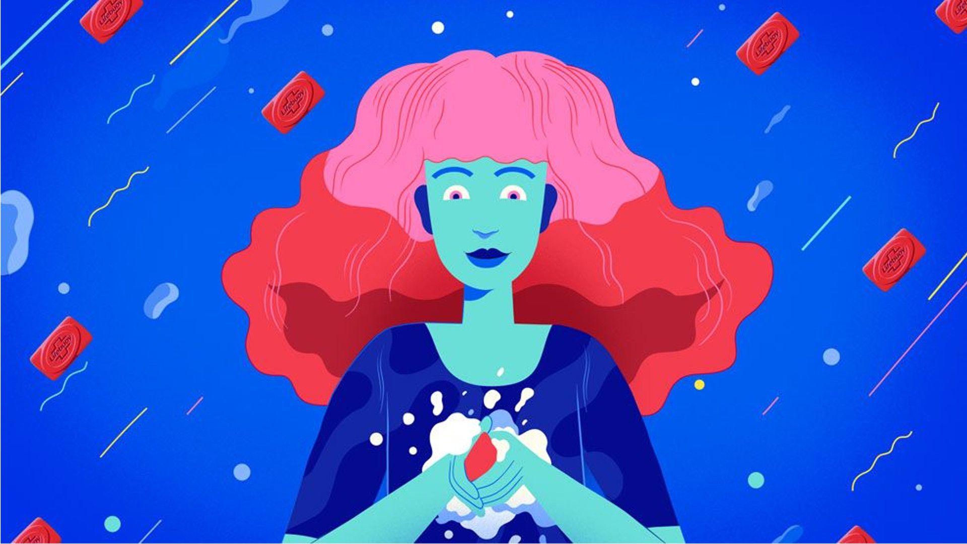 Nhân vật nữ cứu hộ rửa tay với SKU Lifebuoy.